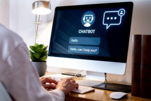 AI chatbot interface on desktop screen — intelligent AI agents built by a UK AI automation agency to handle customer queries 24/7
